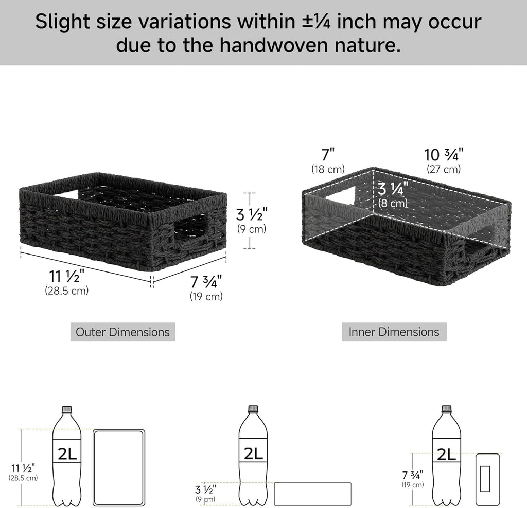 StorageWorks Small, Pantry Baskets, Wicker Storage Baskets for Organizing, Bathroom Shelves, Pantry Organizers and Storage, Black, 2-Pack