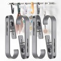 iBetterLife Clothes Pins Laundry Hooks - Heavy Duty Outdoor Towel Hanger with Clips for Hanging Socks Boot Bras Shower Pegs Closet Organizer Clamps for Bathroom Wardrobe Kitchen Office, 4Pcs Gray