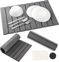 Large Stone Dish Drying Mats for Kitchen Counter, Foldable Quick Drying Mats, Eco-Friendly, diatomaceous earth bath mat, tapete de piedra absorbente para cocina 24" L x 16" W Inches (DARK GREY, LARGE)