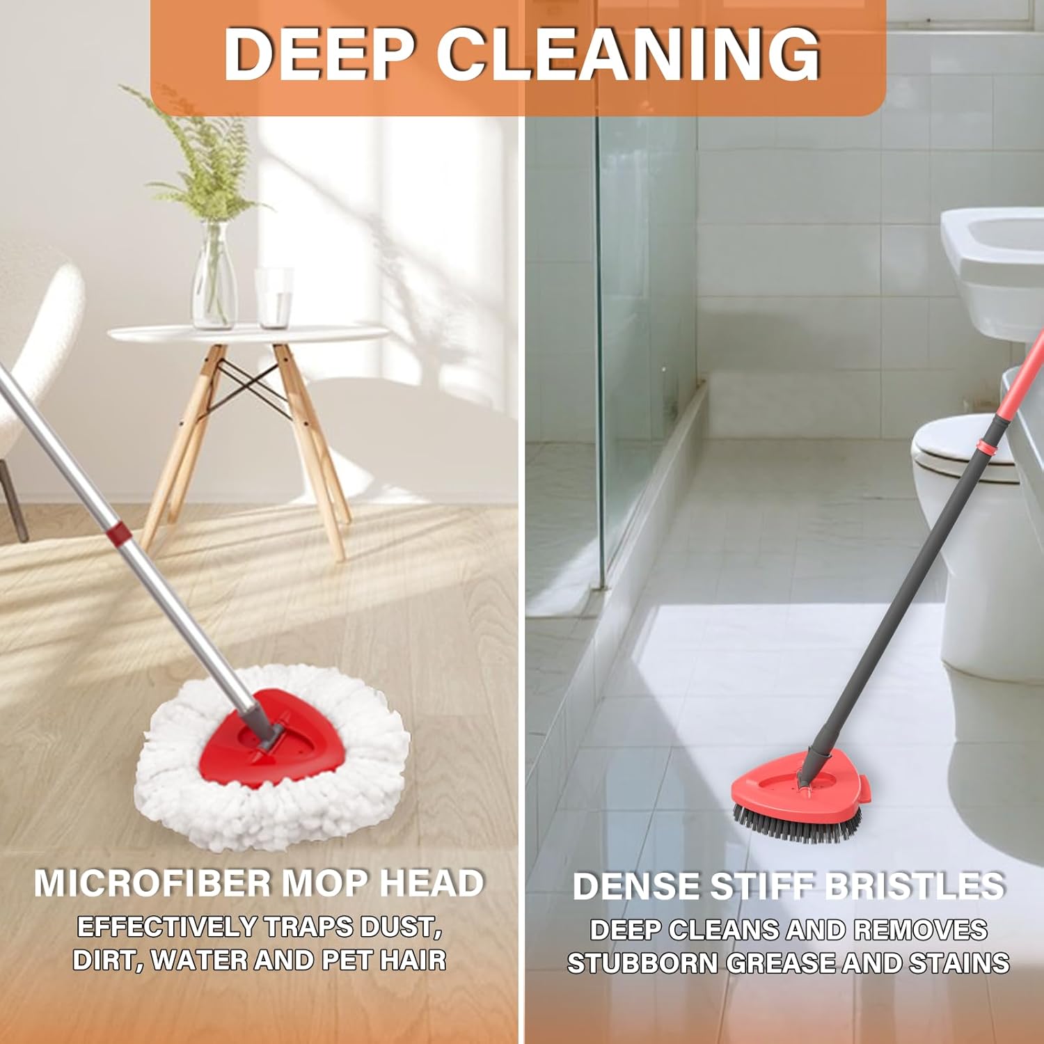 Spin Mop Head Replacement for O Cedar EasyWring 1-Tank System, 2 Mop Replace Heads + 1 Upgrade Scrubber Brush, 100% Microfiber Mop Refills Deep Cleaning Machine Washable