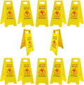 12-Pack Caution Wet Floor Signs | Foldable Sturdy Double-Sided Bilingual Saftey Warning Signs | Cuadado Piso Mojado| Avoid Fall & Slip Accident | Bright Yellow