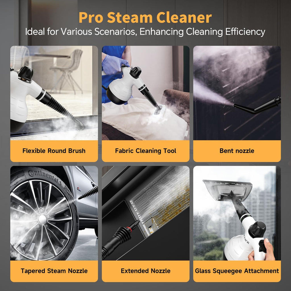 Steam Cleaner, Handheld Steam Cleaner for Home, 16-Piece Steam Cleaner Kit with Automatic Steam Switch, Steamer for Kitchen, Bathroom, Car, Living Room and Multi-Surface Deep Cleaning (White)