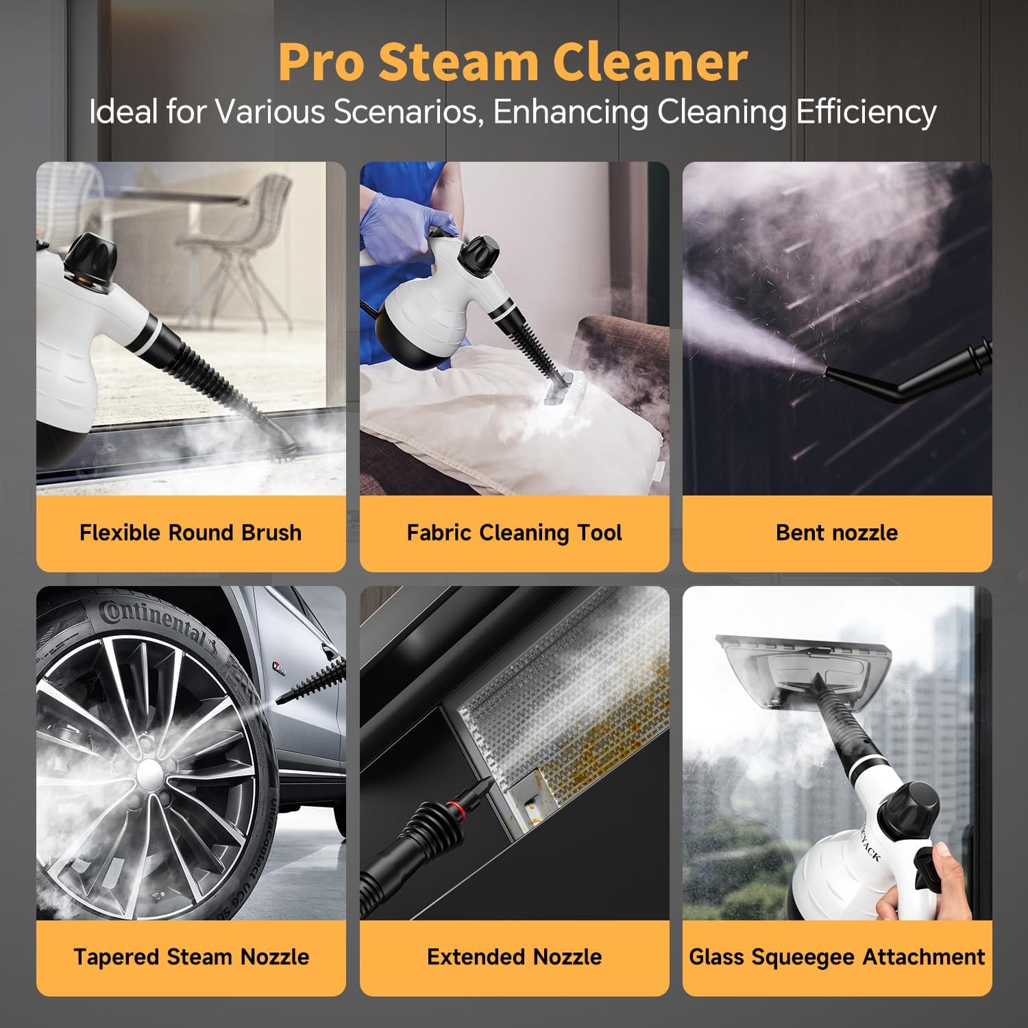Steam Cleaner, Handheld Steam Cleaner for Home, 16-Piece Steam Cleaner Kit with Automatic Steam Switch, Steamer for Kitchen, Bathroom, Car, Living Room and Multi-Surface Deep Cleaning (White)