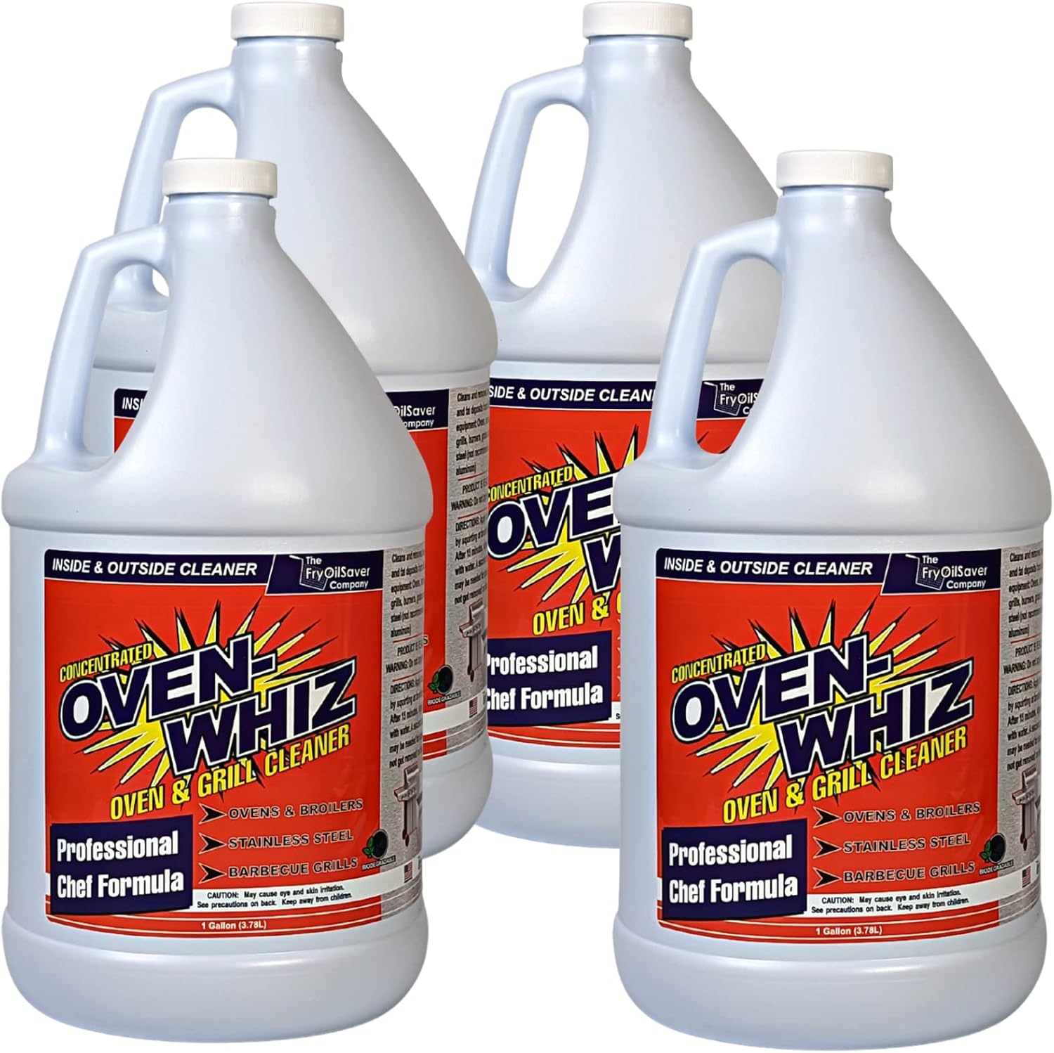 4 x 1 Gallon (512 Oz.) Oven-Whiz Oven & Grill Cleaner by FryOilSaver Co., Tough Stain Buildup, Grease & Food Burnt Eliminator for BBQ Grill, Ovens, Stainless Steel for Home Kitchen, Restaurant & Diner