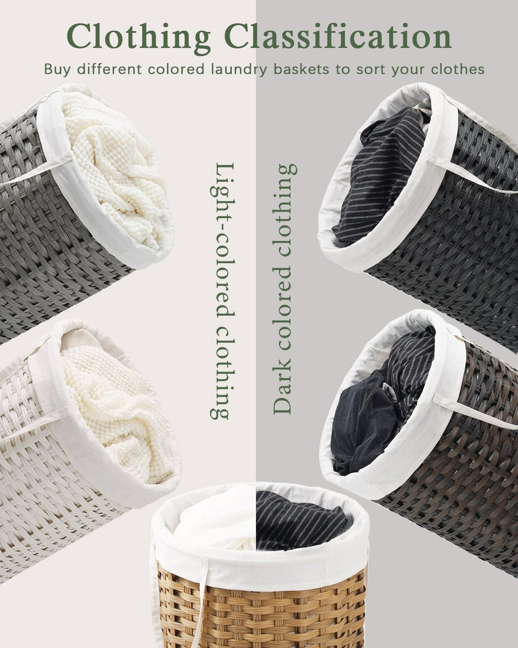 Laundry Hamper Laundry Basket Round 19.0 Gal (72 L) Handwoven Rattan Hamper, Large Wicker Hamper Basket with Removable Liner Bag Handles 2 Mesh Bags for Bathroom Living Room Natural