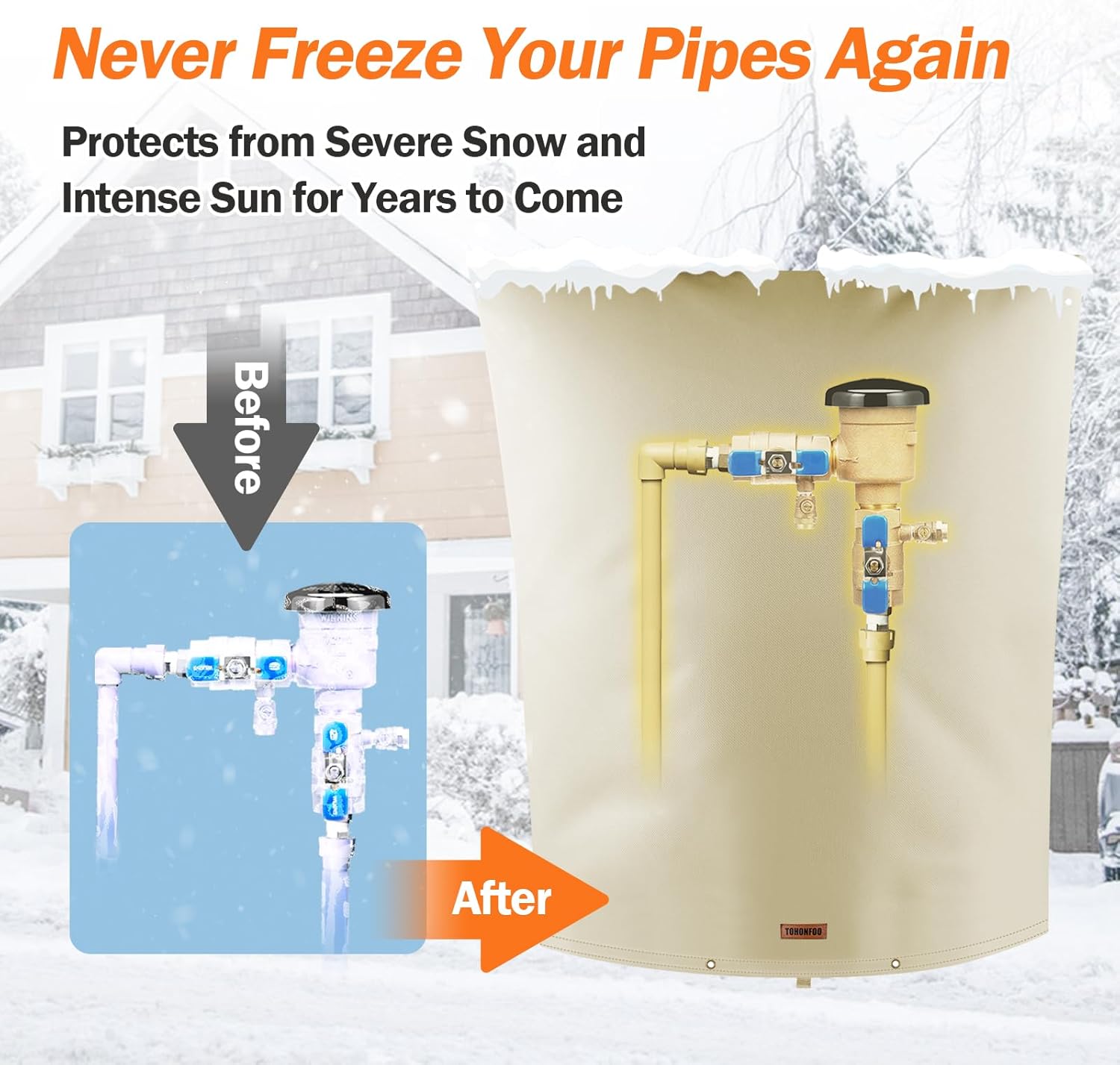 Backflow Preventer Pipe Insulation Cover (5°F) - Irrigation Sprinkler Valve Insulated Pouch - Water Well Pump Cover - Sturdy 5 Layers for Winter Freeze Protection, 18" W x 24" H, Beige