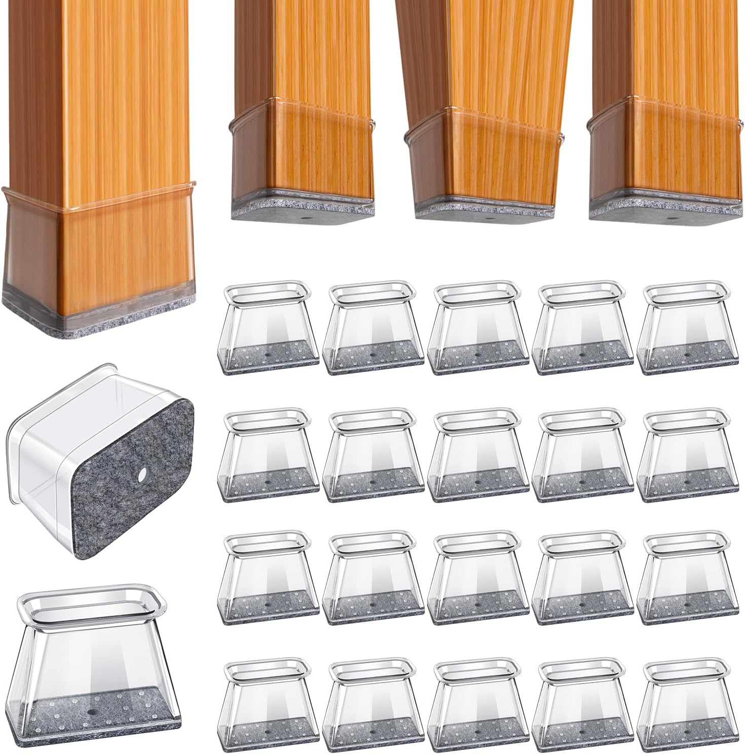 BUMACO Chair Leg Floor Protectors Rectangle Chair Leg Protectors for Hardwood Floors Silicone Pads Covers to Protect Floors(Clear-20 Pcs, Rectangle L Fit (Perimeter: 5"~5-7/8")