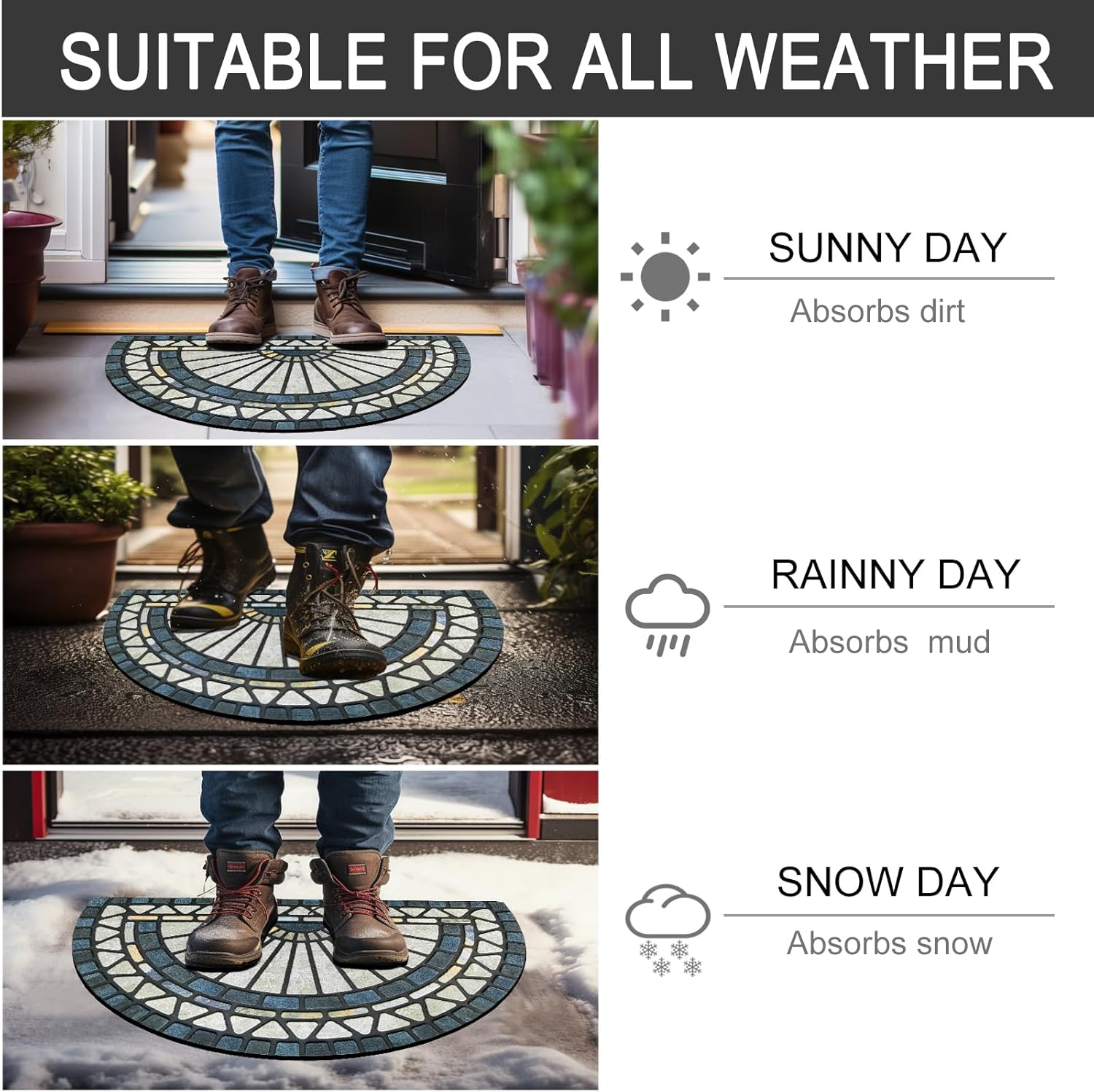 CHICHIC Welcome Door Mat 18 x 30 Inch Front Doormat Outdoors for Home Entrance Outdoors Mat for Outside Entry Way Doormat Entry Rugs, Heavy Duty Non Slip Rubber Back Low Profile, Blue Green