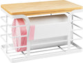 Trash Bag Holder Dispenser with Bamboo Top,Wall Mount Garbage Bag Dispenser,Stackable Storage for Kitchen Laundry Room Organization,White Small