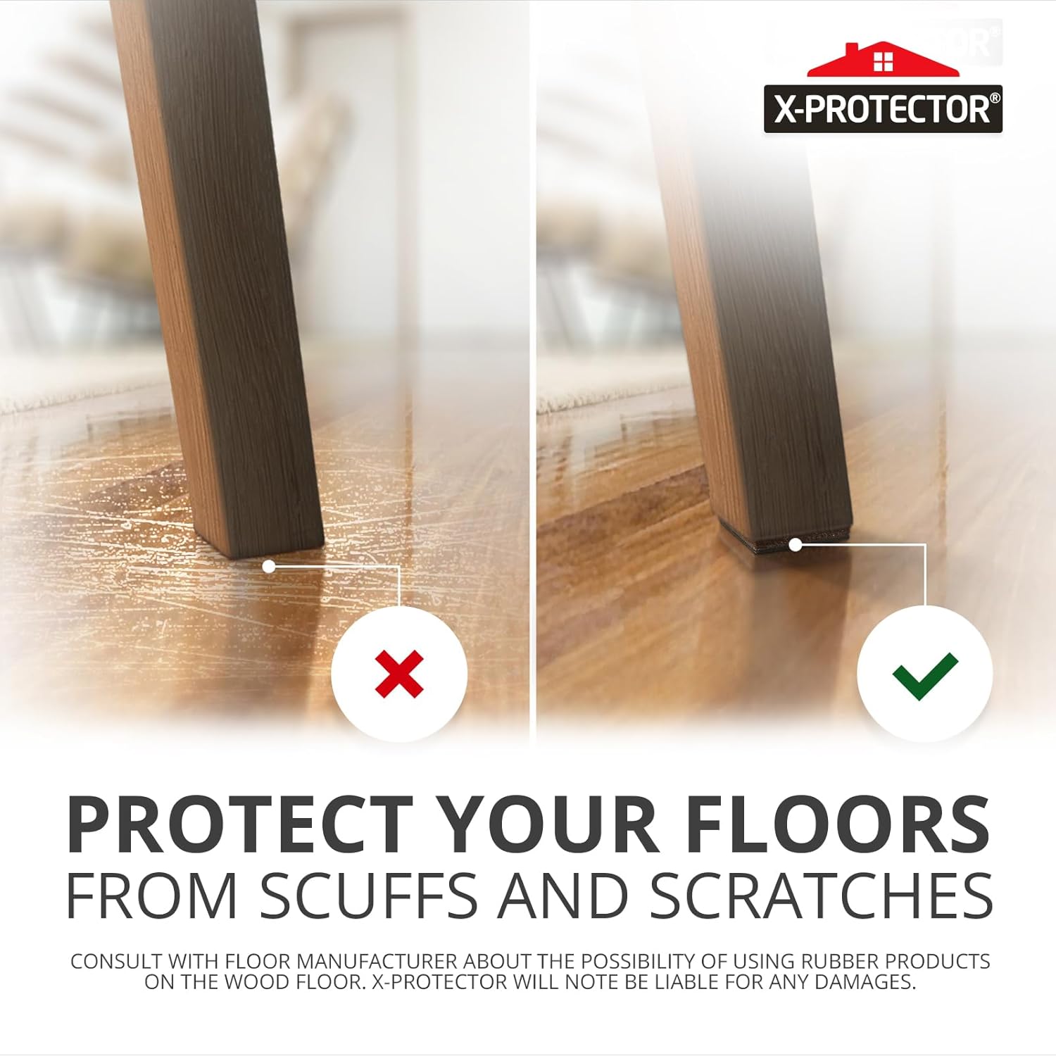 Non Slip Furniture Pads 8 pcs 1 1/4" X-Protector - Premium Furniture Grippers! Self-Adhesive Rubber Feet Furniture Feet - Ideal Non Skid Furniture Pad Floor Protectors - Keep Furniture in Place!