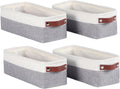 Univivi 4PC Small Fabric Storage Bins,15x6x5 inch Long Narrow Storage Baskets with PU Handles for Closet,Cabinet,Countertop Organizing Small Items (Gray,15x6x5 inch)