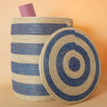 Storage & Organization - Laundry Basket, Bedroom Hamper, Nursery Toys Bin, Living Room Blankets Storage, Decorative, Wicker, Sturdy, Round, Handles, Woven, Blue Beige (Extra Large)