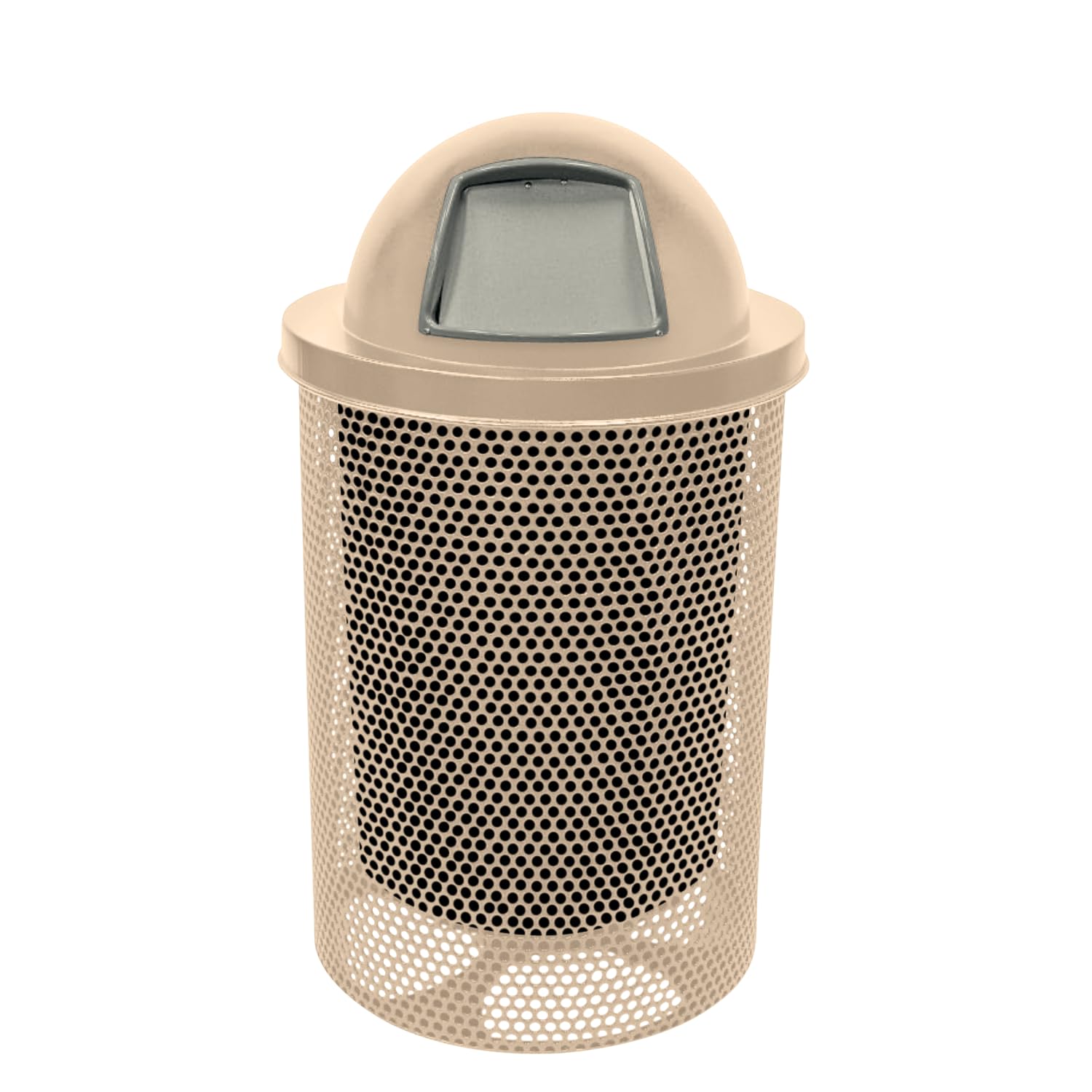 COATEDOUTDOORFURNITURE RDT-P-TAN Heavy Duty Round Trash Receptacle with Dome Top, Liner Included, 32 Gallon, Tan, Made in America