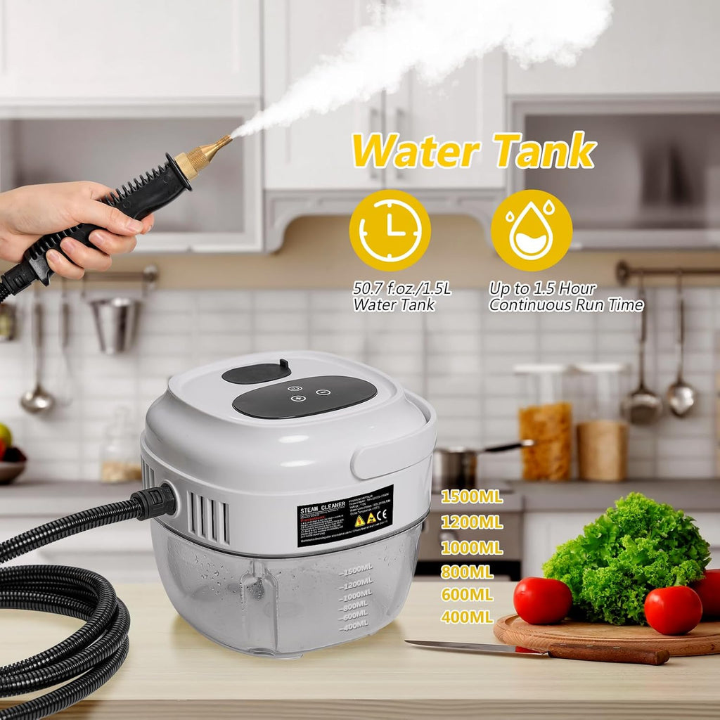 Handheld Steam Cleaner, 2500W Portable Steamer For Cleaning Car Detailing and Grout, 15s Heat-Up, 1.5L Tank Pressurized Steam Cleaner for Home Use & all Surfaces