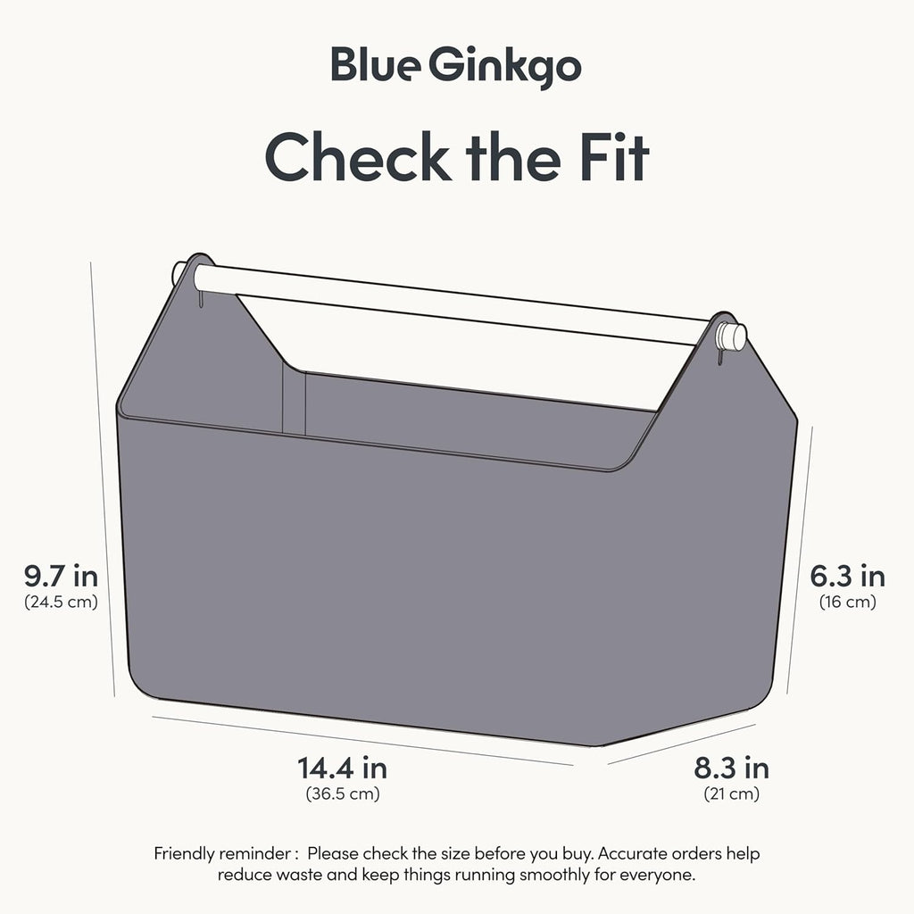 BLUE GINKGO Large Storage Basket – Plastic Caddy with Wooden Handle for Bathroom, Pantry, or Cleaning Supplies (Gray)