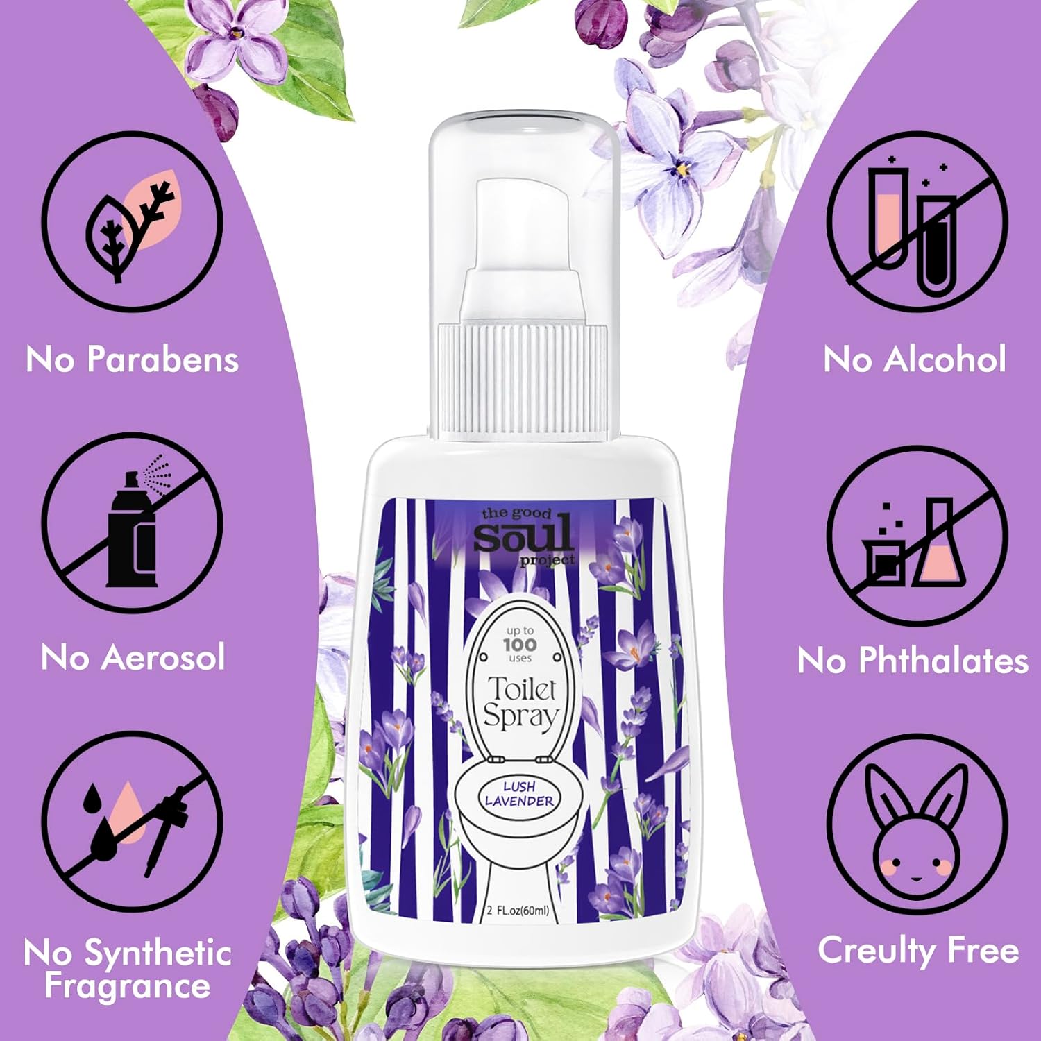 Toilet Spray 2Oz, Lavender Scent, Bathroom Deodorizer, Travel Size Air Fresheners, 2 Pack