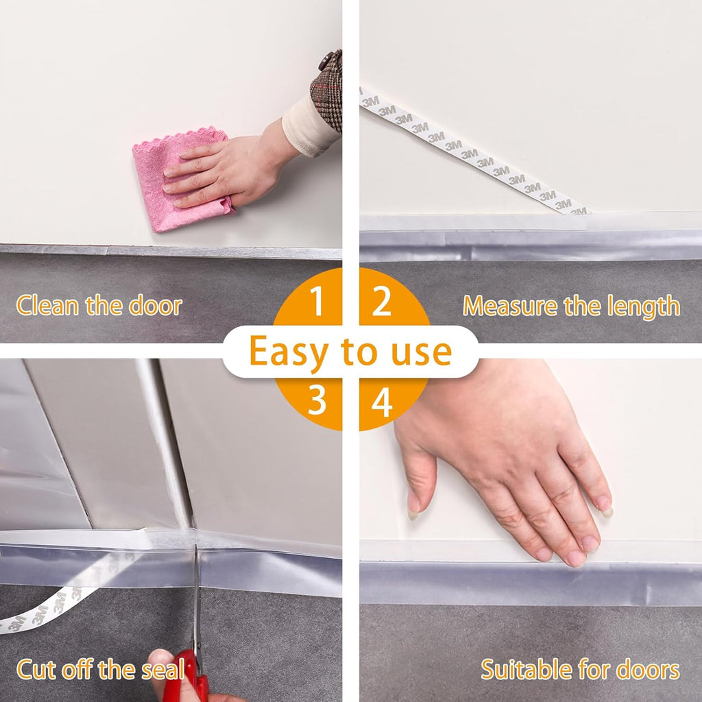 Door Weather Stripping Doors Seal Strip, 26 FT Silicone Sealing Tape for Door Draft Stopper Adhesive for Doors, Windows and Shower Glass Gaps (Transparent, 35mm)