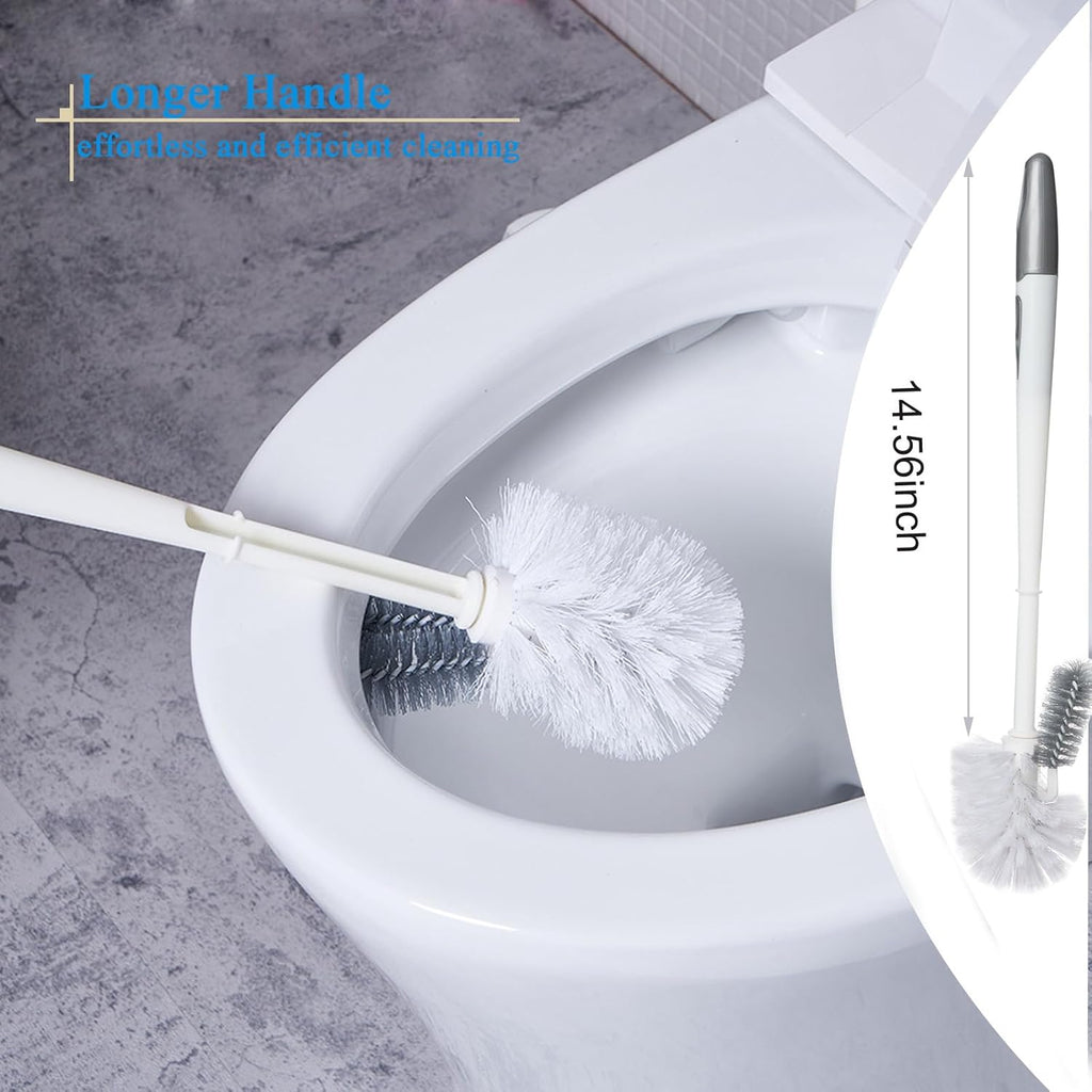 2 Pack Toilet Bowl Brush with Holder for Bathroom, Under-Rim Double Brush Head, Long Handle Household Cleaning Brushes Set (2 Pack Grey Brush with Holder)