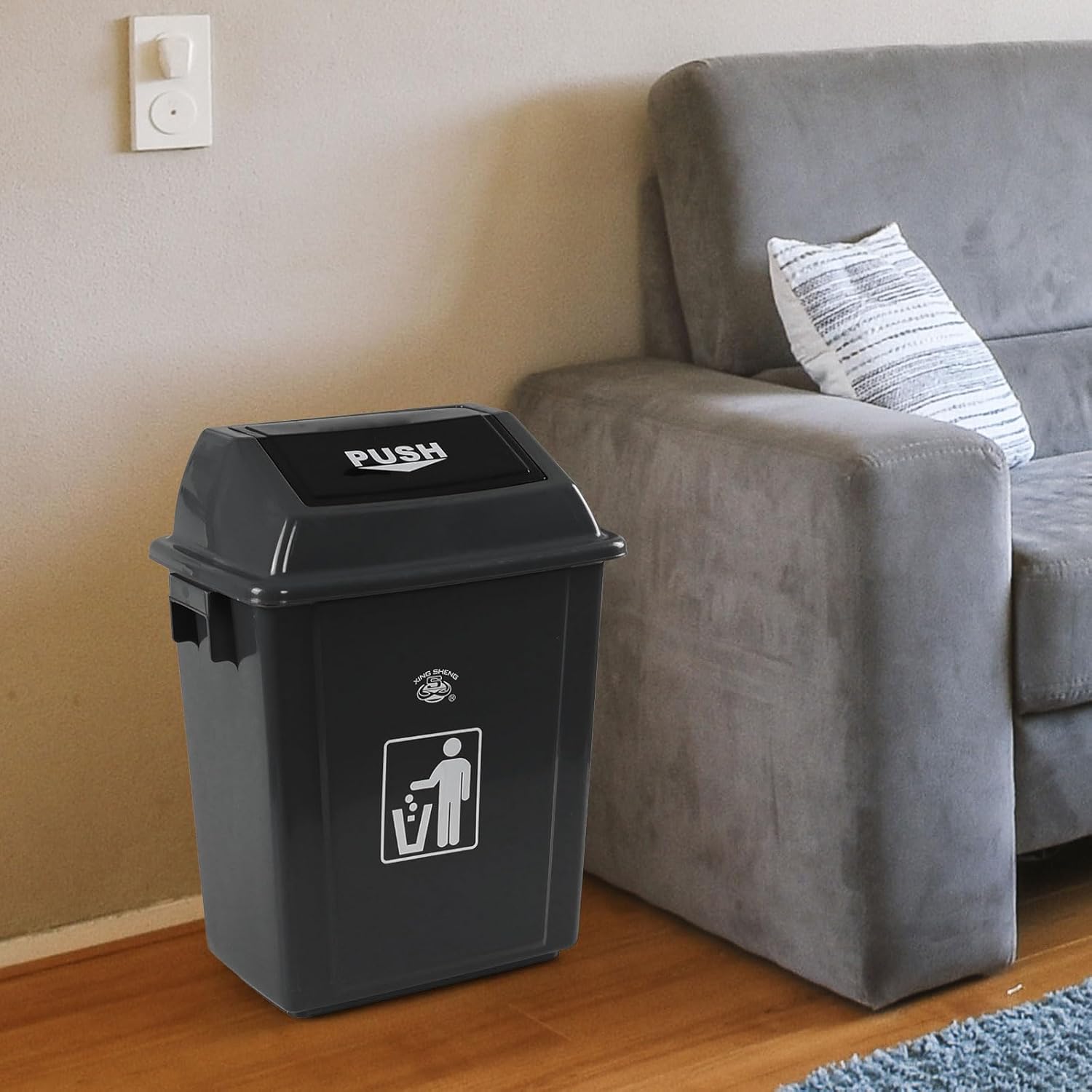 4 Pack Plastic Swing Lid Trash Can, 6 Gallon Trash Cans with Swing Lid, Grey