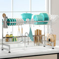 MAJALiS Over Sink Dish Drainer Drying Rack, 2 Tier Stainless Steel Dish Rack Over Sink Sink Length Adjustable (33.5-40 in), Expandable Drainer Shelf Rack with Multifunctional Organizers, Sliver