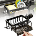Sink organizer rack for kitchen and bathroom, Kitchen Sink Faucet Organizer with Drip Tray Faucet Sponge Holder (Black, Left)