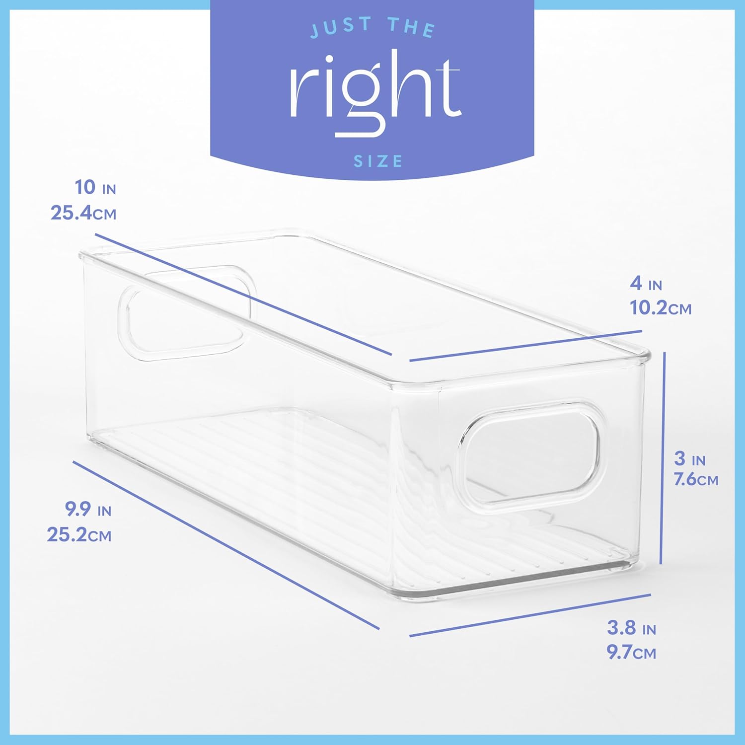 Plastic Food Storage 4 Pack Clear Container Bin with Handles for Organizing Kitchen, Pantry, Fridge, Freezer, Pantry,Bathroom. 10"x4"3"