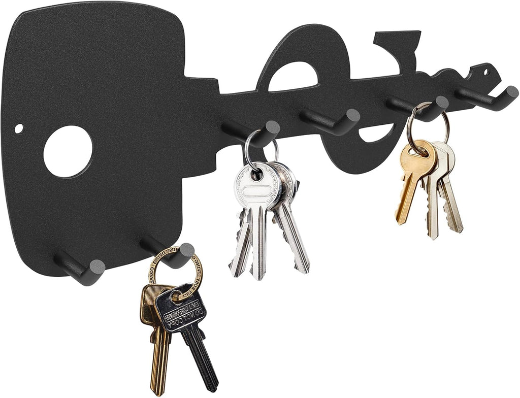 PMMASTO Key Holder Wall Mounted, Key Hooks for Wall, Stainless Steel Black Key Organizer with 6 Hooks, Decor Rack for Entryway, Hallway, Garage, Mudroom, Office