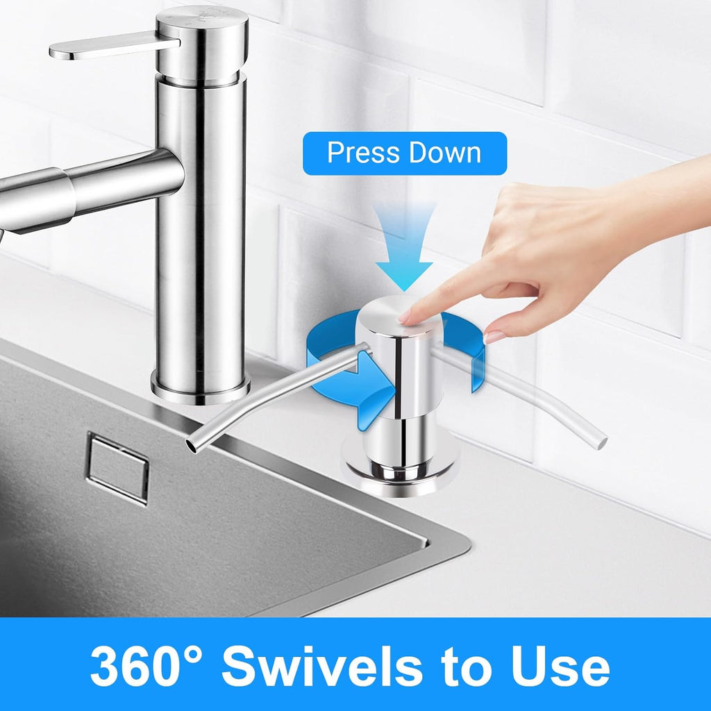 Soap Dispenser Kitchen Sink, Sink Soap Dispenser, 47" Extension Tube kit, Dish Soap Dispenser Pump, No Need More Refills (Chrome)