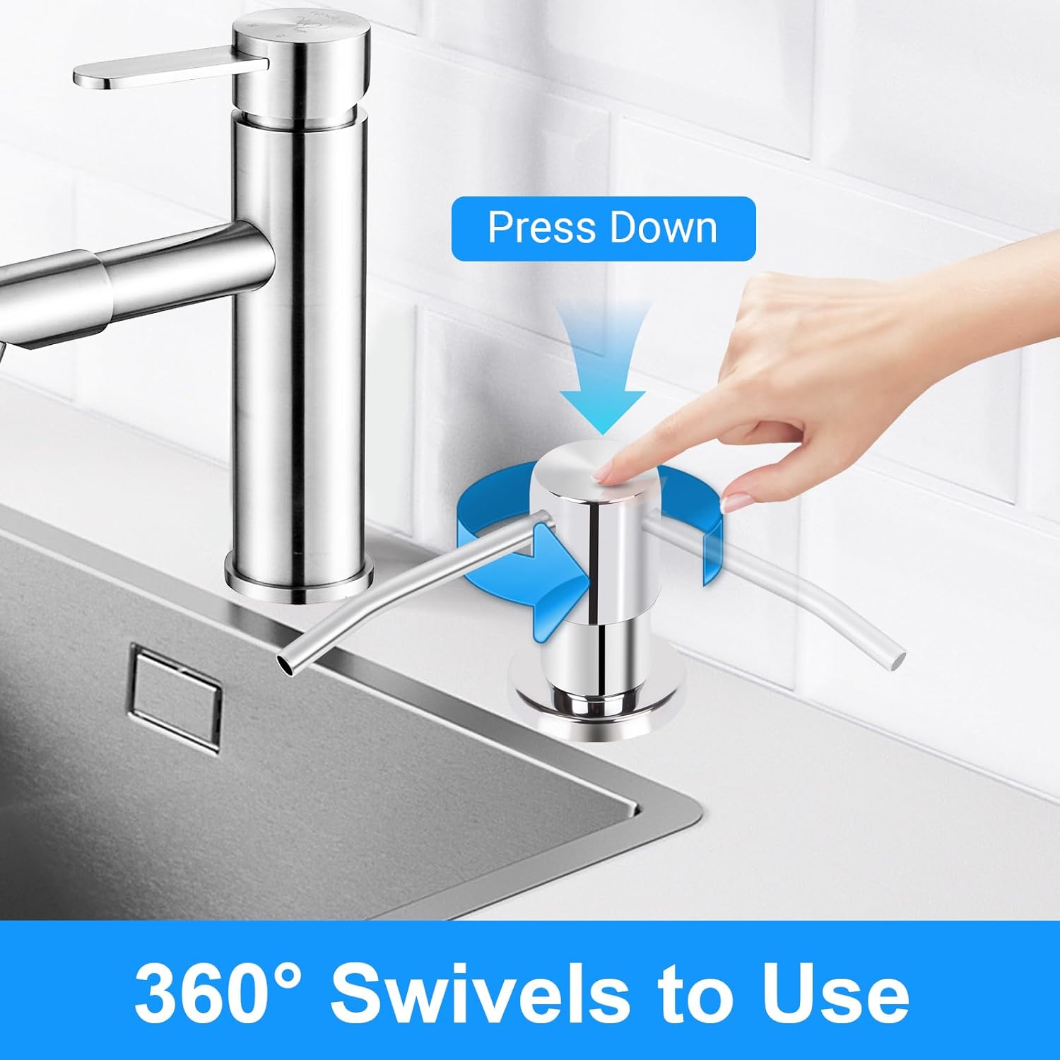 Soap Dispenser Kitchen Sink, Sink Soap Dispenser, 47" Extension Tube kit, Dish Soap Dispenser Pump, No Need More Refills (Chrome)