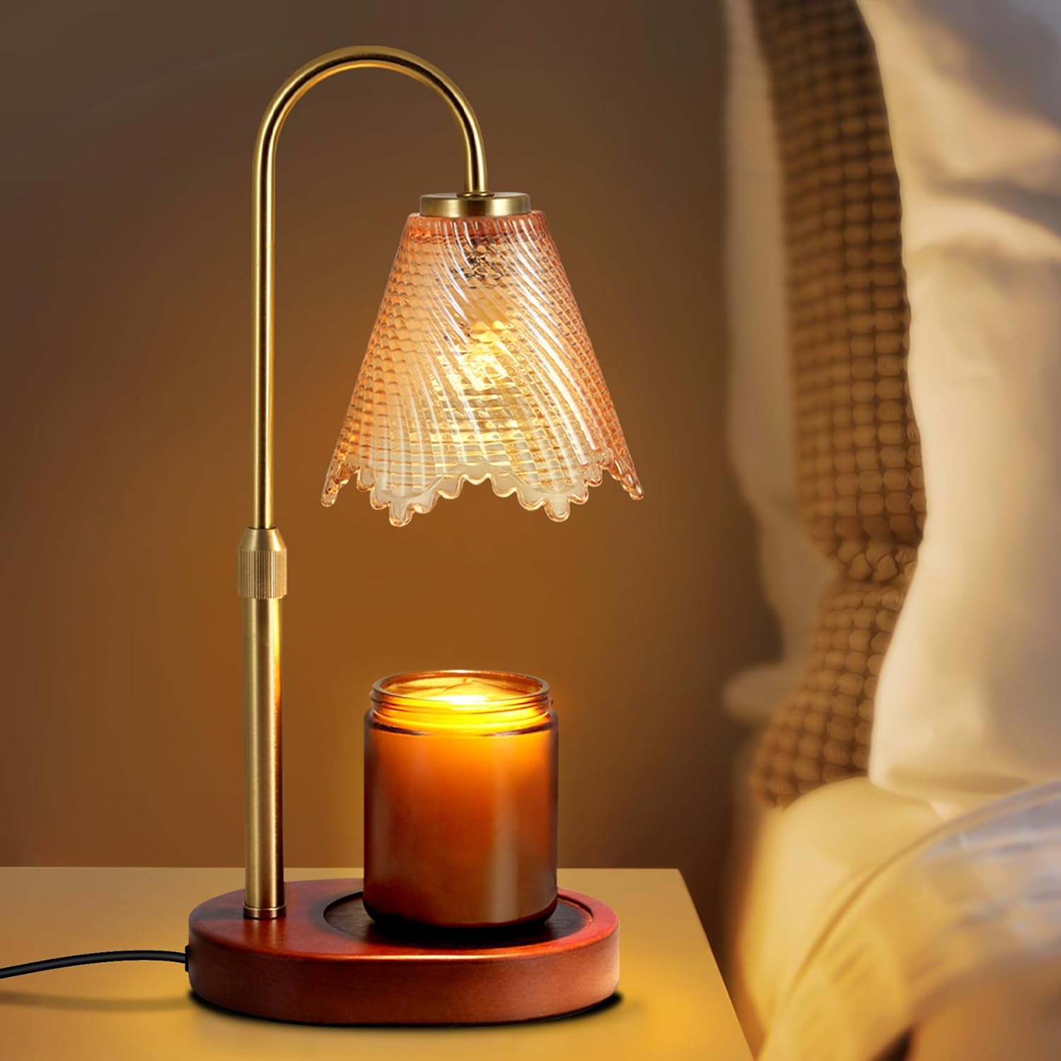 Candle Warmer lamp with Timer & Dimmer Birthday Gifts for Women Mom, House Warming Gifts New Home Decor, Wax Melt Warmer for Jar Candles, Home Bedroom Decor with 2 Bulbs(Leafy Amber)