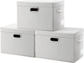 PRANDOM Collapsible Storage Bin with Lid [3-Pack] Fabric Foldable Storage Box Organizer Container Basket Cube with Cover for Home Bedroom Closet Office Beige(15.3x10x9.7)