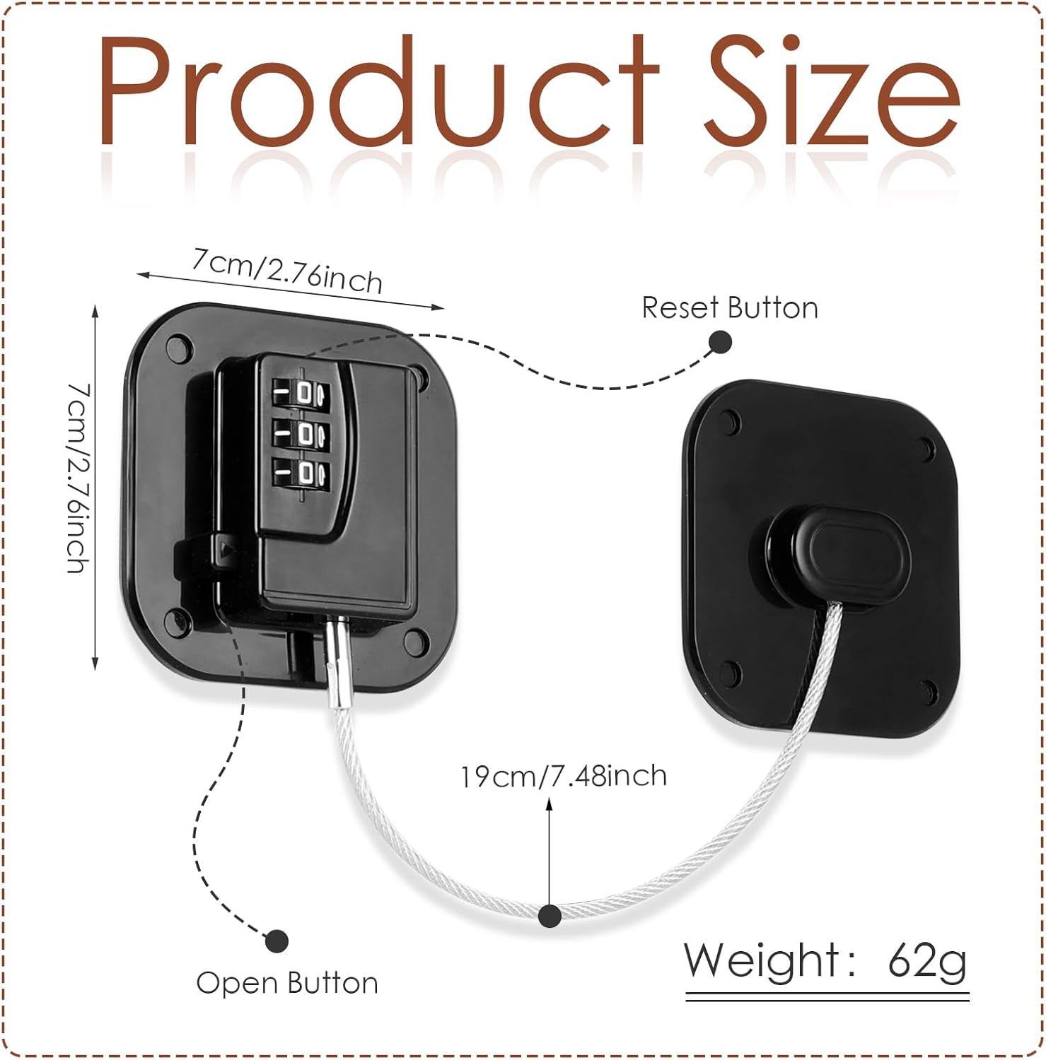Refrigerator Lock, Combination Lock for Refrigerator Cabinets, Drawers, Heavy Duty Fridge Lock, Easy Install No Keys Needed (Black-4Pack)