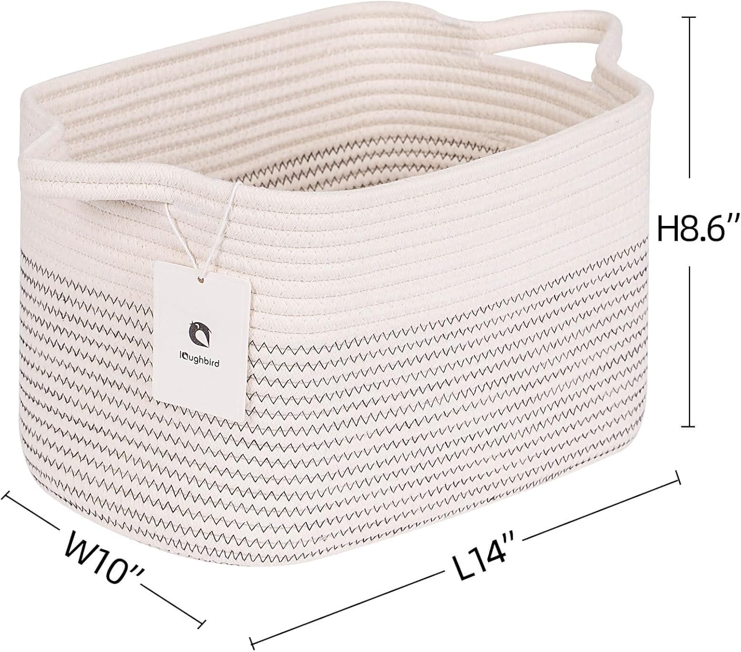 Medium and Large Woven Basket//With Handle, Used for Toys and Fabric Storage Basket used for Storing xl Storage Box, Decorative Storage Box Room 2pack (14L*10W*8.6H White/Black Line, 14Lx10Wx8.6H)