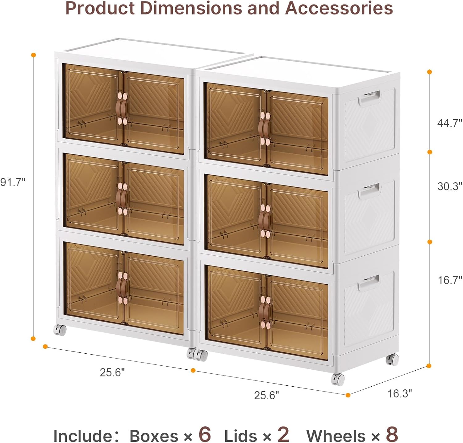 Extra Large Stackable Storage Bins with Lids & Wheels & Door, 672QT-112QT/28GAL*6Pack Foldable Collapsible Closet Organizers, Plastic containers drawers for bedroom Dorm