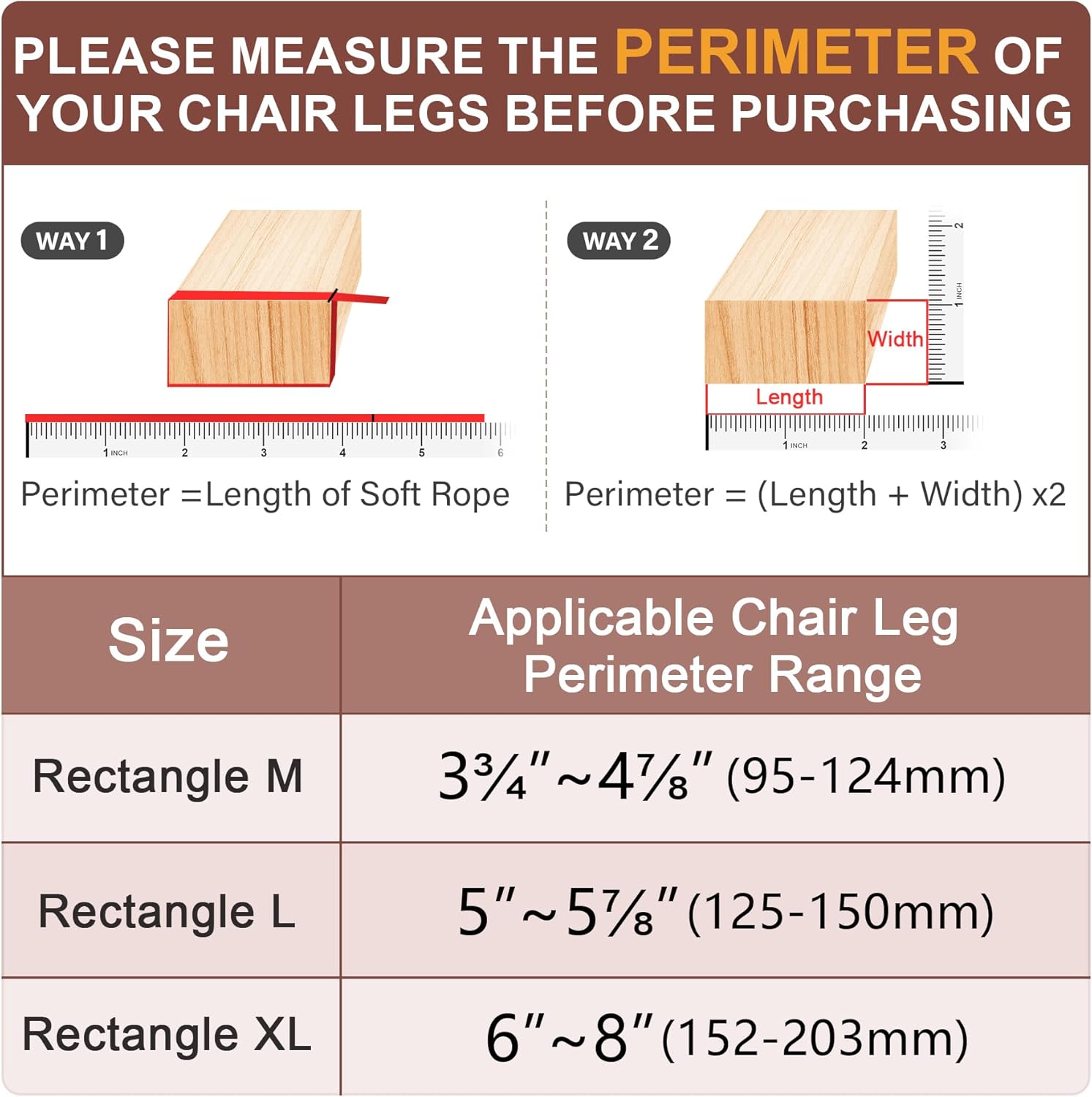 Chair Leg Floor Protectors Rectangle Chair Leg Protectors for Hardwood Floors Silicone Caps Felt Furniture Pads Covers Anti-Scratch Reduce Noise 16 Pack Clear Fit Perimeter 5" to 5‑7/8"