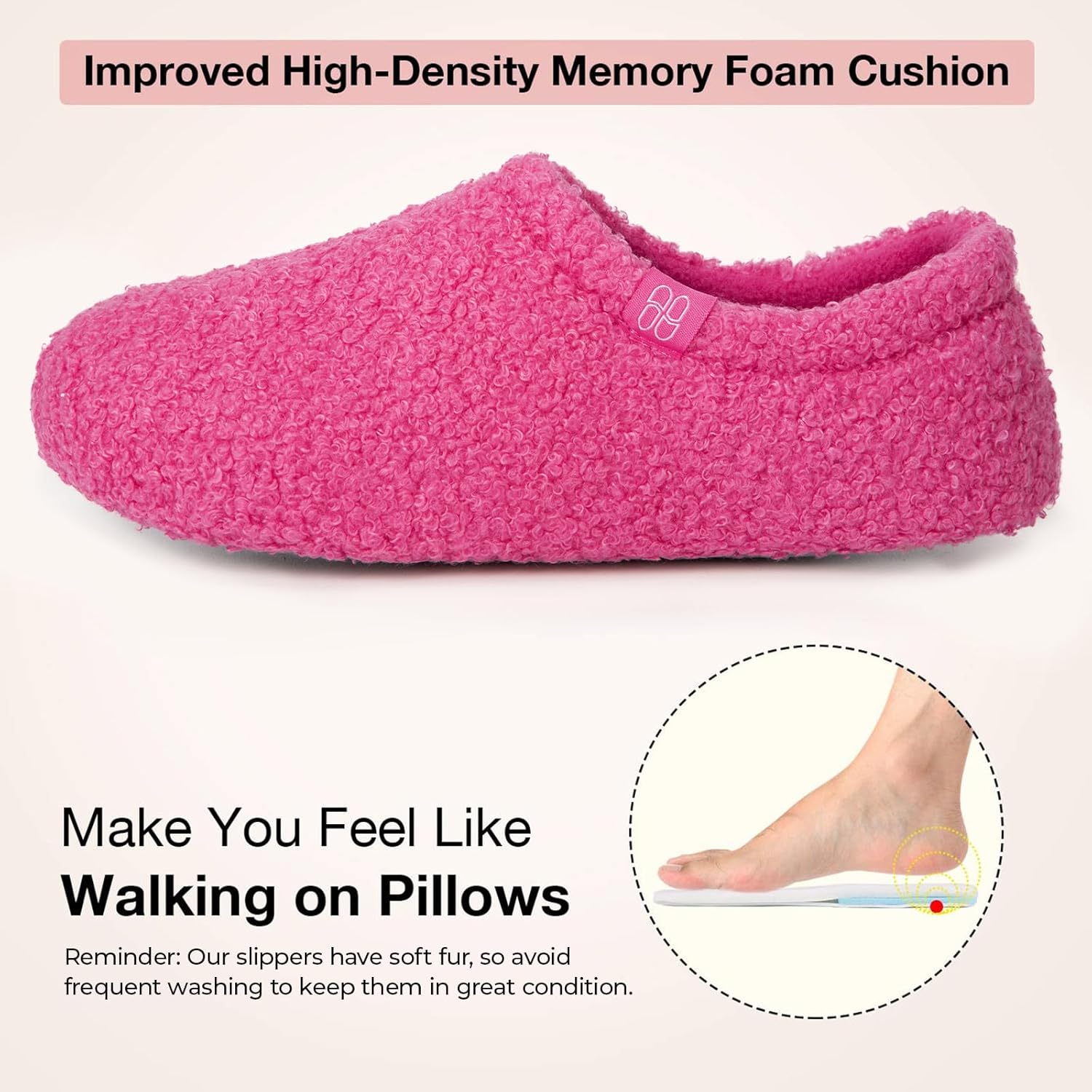 HomeTop Women's Fuzzy Curly Fur Memory Foam Loafer Slippers with Polar Fleece Lining