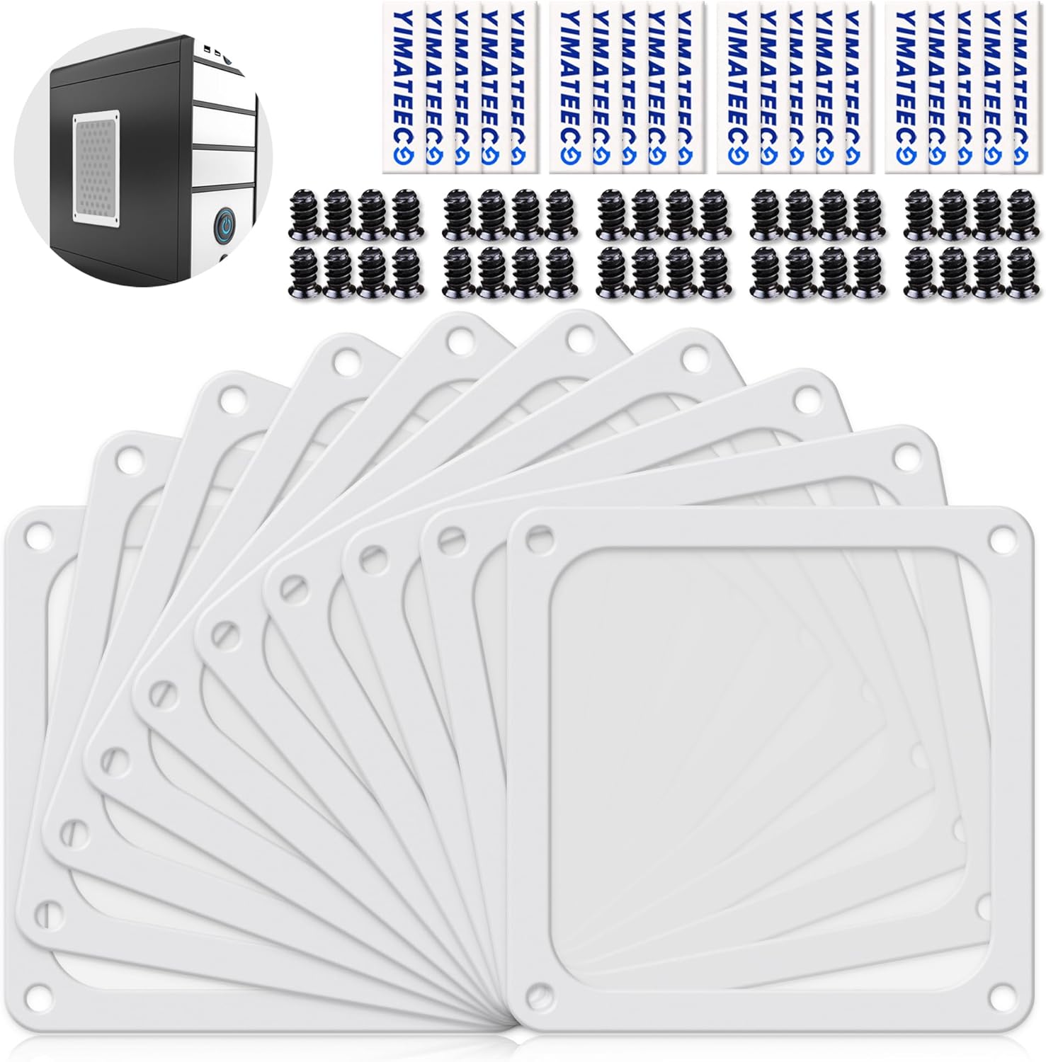 Dust Filter PC 140mm for Computer Cooler/PSU/Routers Nylon 80 Mesh, Magnetic Frame PC Fan Dust Mesh PC Cooler Filter Dustproof Computer Fan Grills (Nylon, 140 * 140mm, 10pcs, White)