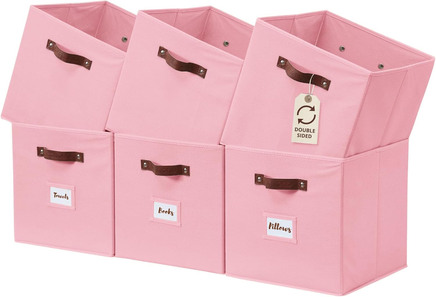 DECOMOMO Storage Bins, Cube Storage Bin with Labels, Fabric Storage Cubes for Shelves (10.5" x 11" / 6pcs, Pink)