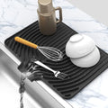 Dish Drying Matt for Kitchen Counter,18"×12"Silicone Dry Rack Mat with Built in Drain, Kitchen Dry Mats for Dishes Drying Pad for Counter(black)