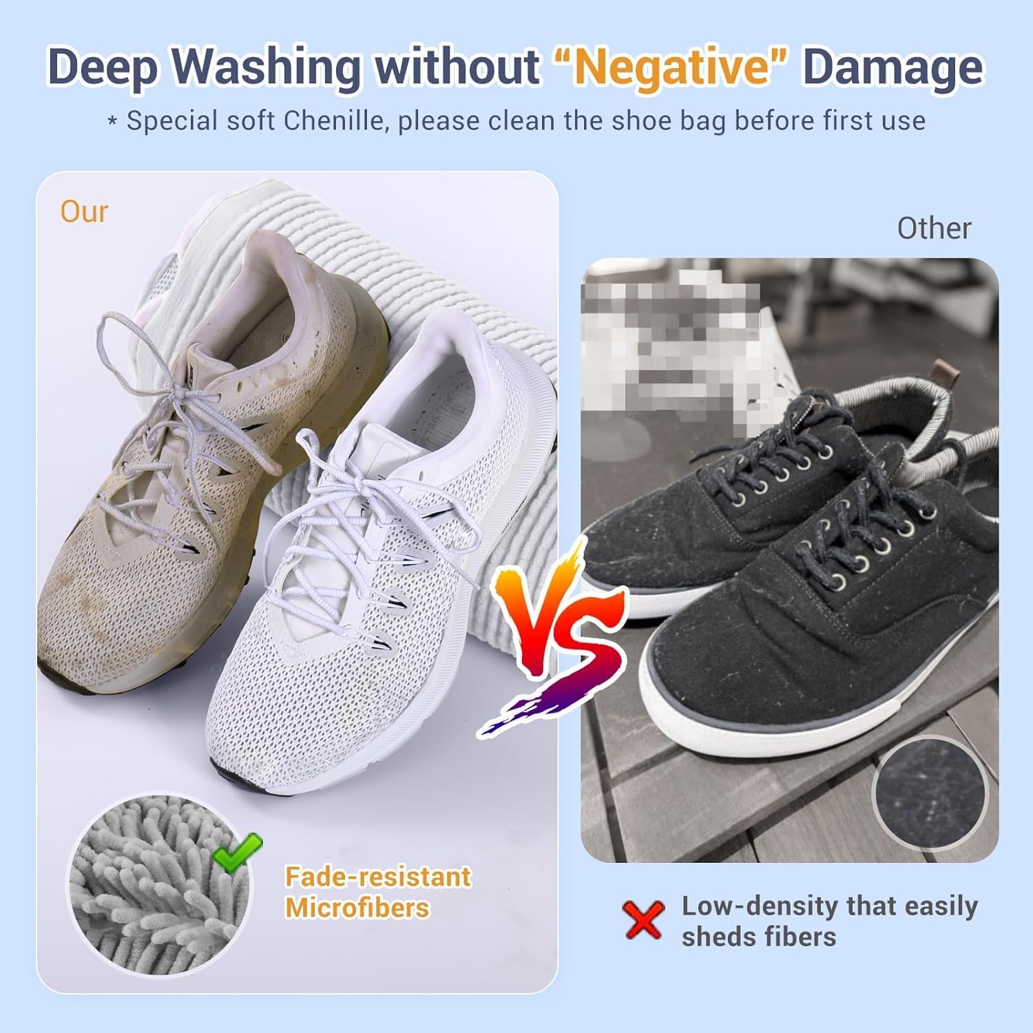 Large Shoe Bag for Washing Machine, Two-Zone Design, 2 Mesh Pockets, One-Step Wash for Complete Cleaning, Durable Invisible Zipper Sneaker Laundry Bag Home Dorm Essentials 9.45" x 13.8"