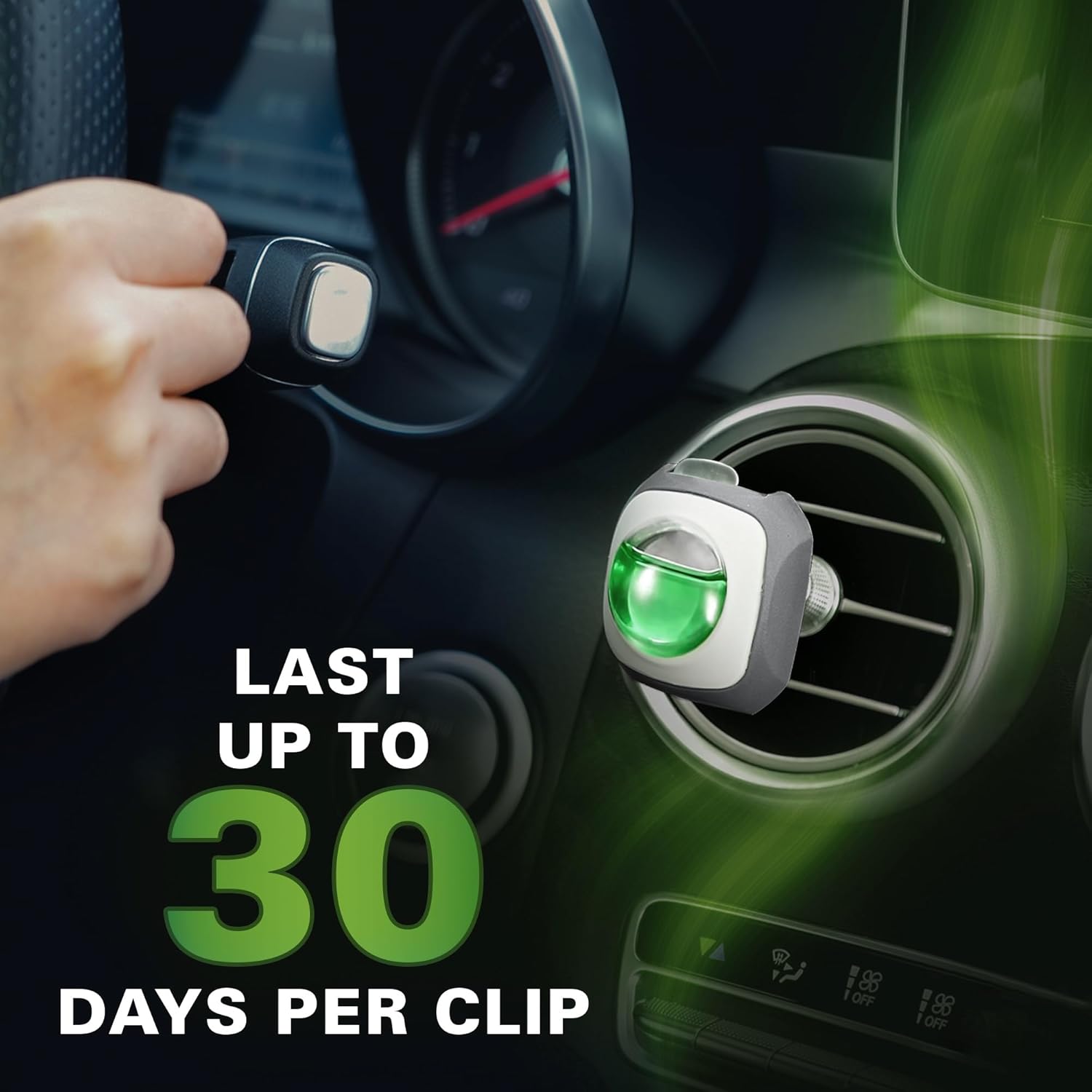 Air Jungles Green Tea Scent Car Air Freshener Clip, 6 Vent Clips, 4ml Each, Long Lasting Air Freshener, Up to 180 Days Car Refresher Odor Eliminator