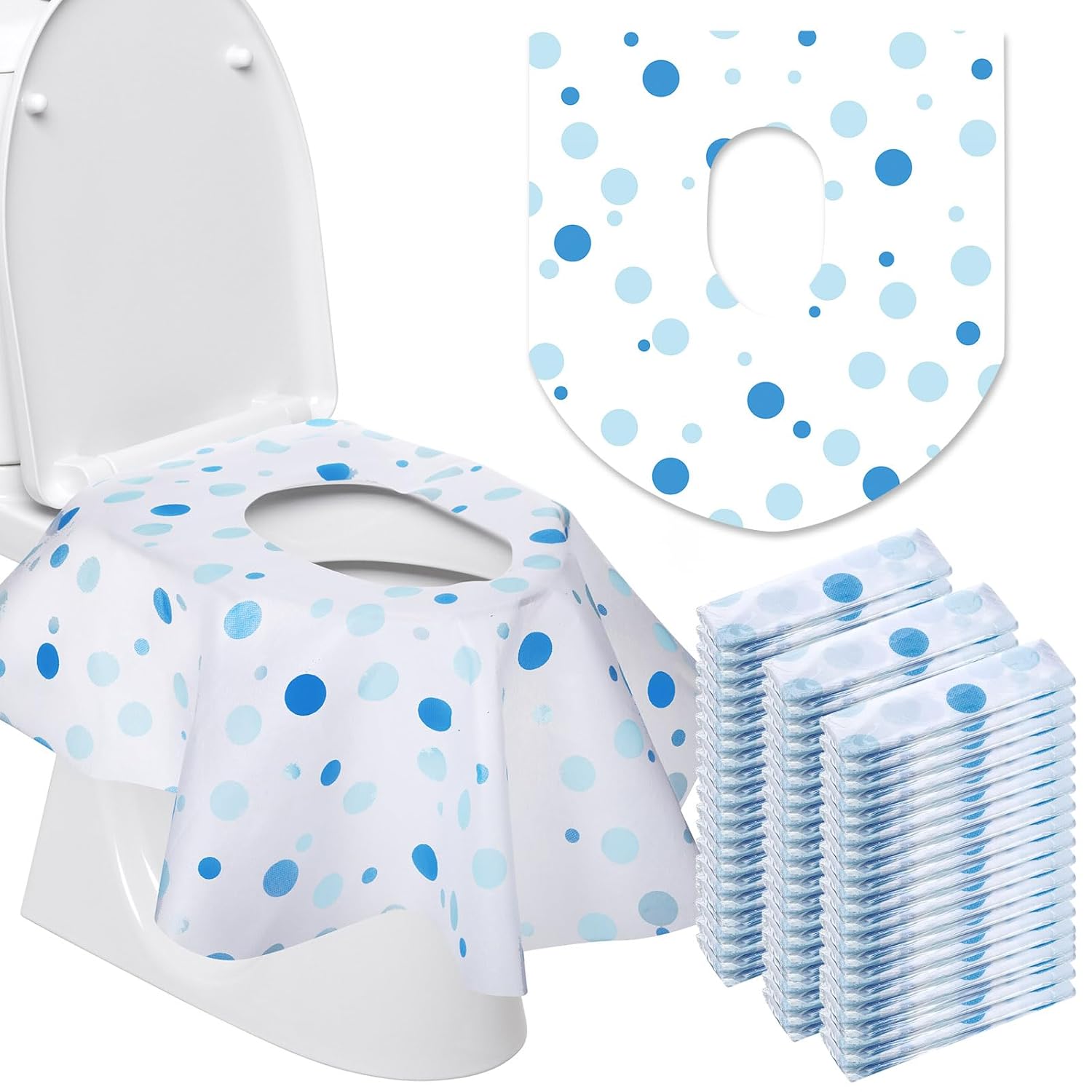 50 Packs Disposable Toilet Seat Covers Extra Large Individually Wrapped for Kids and Adults, Portable Non Slip Waterproof Potty Seat Covers for Toddlers Potty Training, Travel (Dot)