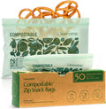 Cleanomic Compostable* Snack Size Food Storage Bags (50 Eco Zip) Freezer and Leak Proof, Also Available Gallon, Quart and Sandwich Size Bags