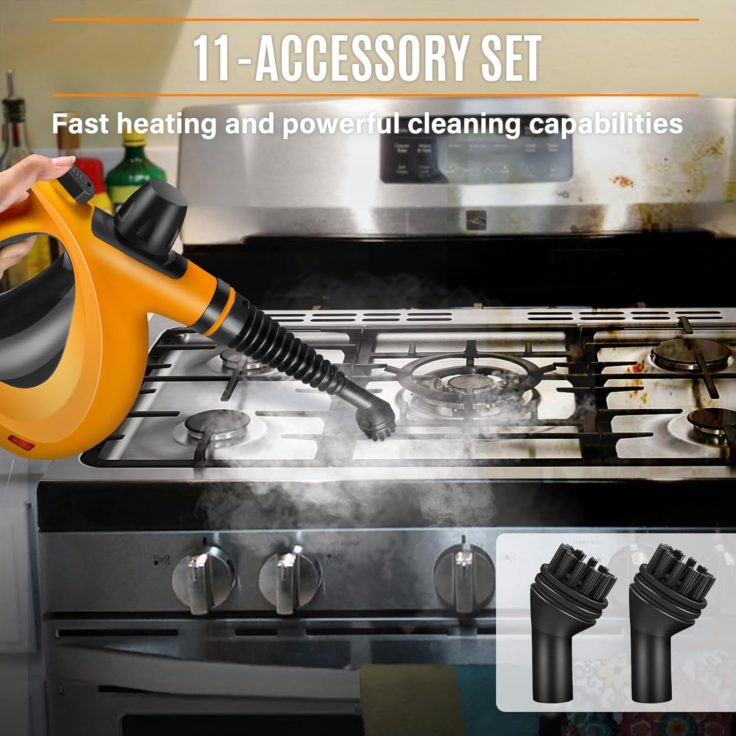 Steam Cleaner, Portable Multi-Surface Handheld Steam Cleaner for Home Use with 11 Accessories, All Natural Continuous Steam, Steamer for Deep Cleaning Tile, Grout, Window, Couch, Car, Bathroom,Kitchen