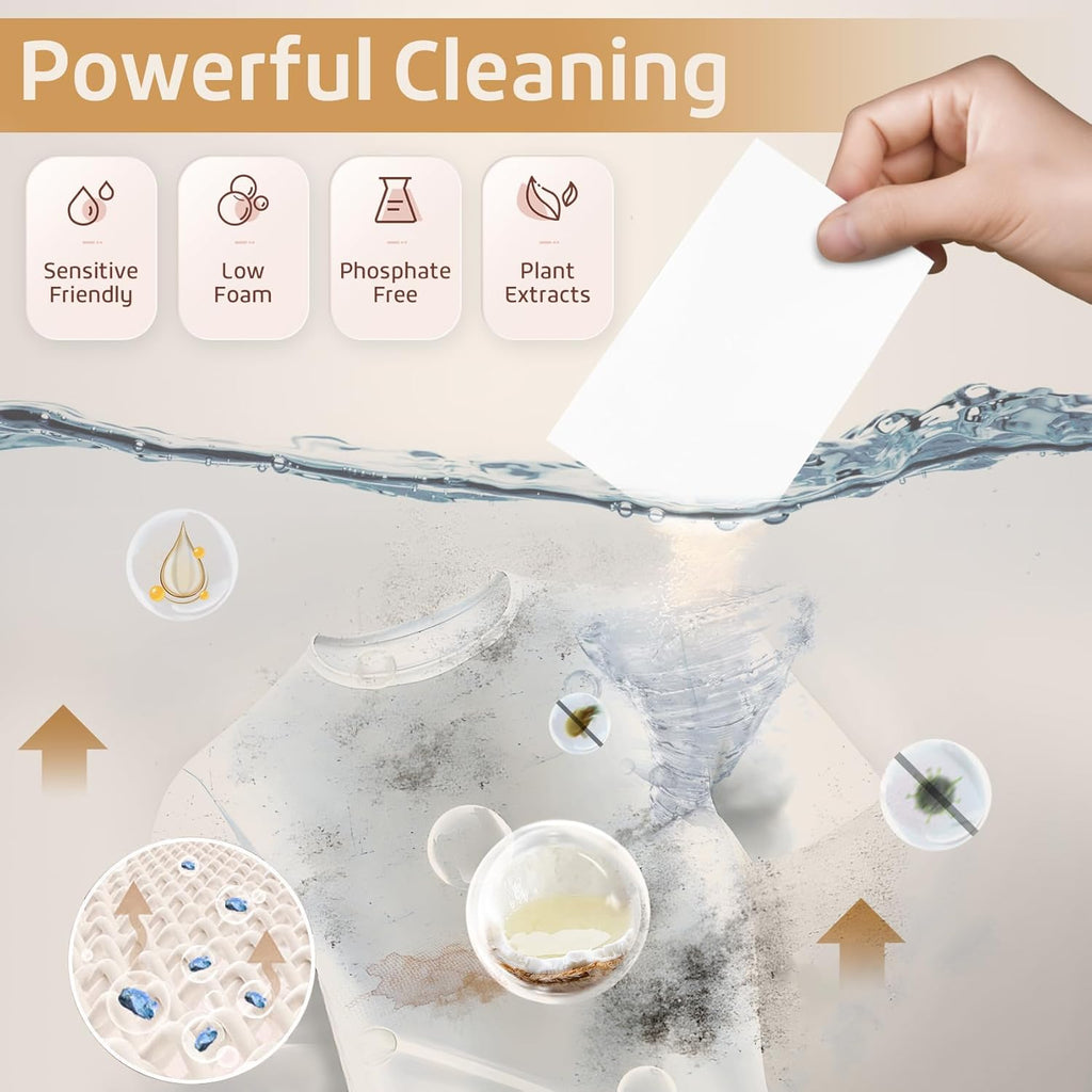 Poesie Laundry Detergent Sheets Magnolia Scent 3 Pack 480 Strips Liquid Less Effective Cleaning Zero Waste for All Washing Machine Traveling Dorm Life Save Space