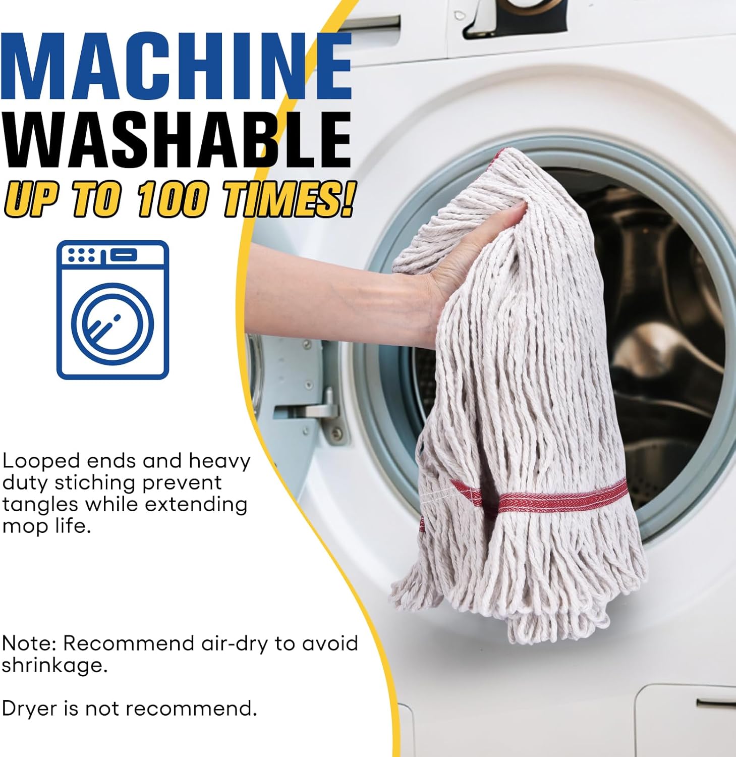 Matthew Cleaning Commercial Mop Head Replacement, 5 Inch Wide Headband, Looped End Cotton Blend String Wet Mops for Floor Cleaning, 18 oz Medium, 6-Pack White