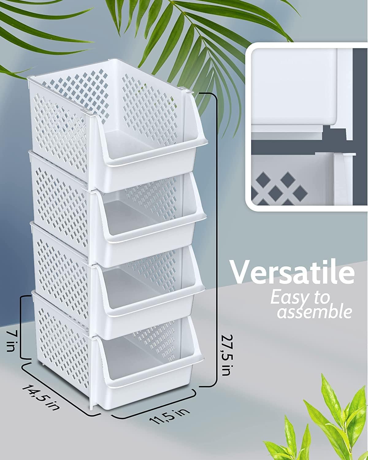 Skywin TidyFriend Plastic Stackable Storage Bins for Pantry, 8 Pack White Stackable Bins For Organizing Food, Kitchen, and Bathroom Essentials (Random)