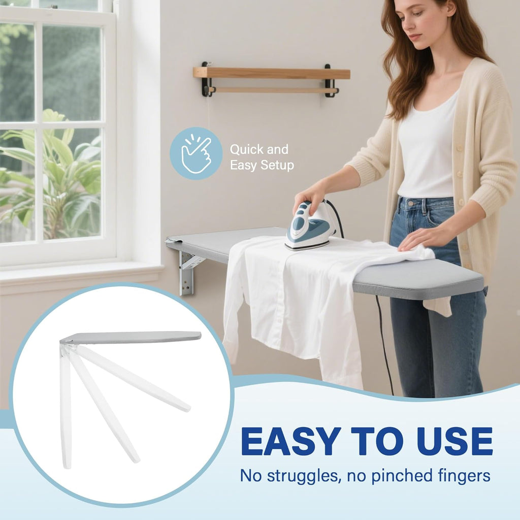 Wall Mounted Ironing Board - Fold Out Ironing Board Wall Mount with Removable Cover - Foldable Compact - Foldable - for Laundry Rooms, Bedrooms, Cabinet