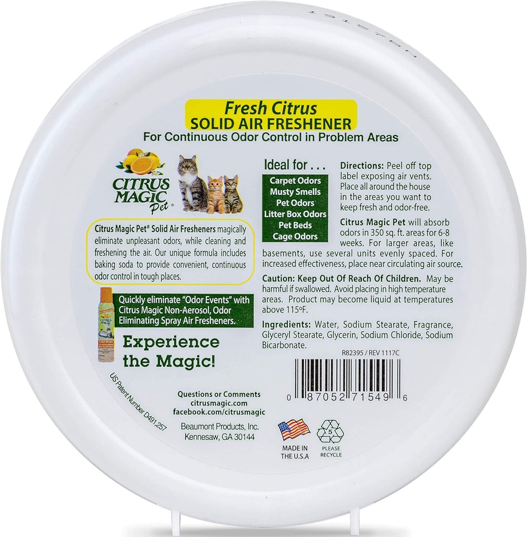 Citrus Magic Pet Odor Absorbing Solid Air Freshener for Home, Air Purifier, Fresh Citrus, Must have Pet Supplies, 8 Oz (Pack of 3)