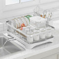 Dish Drying Rack 304 Stainless Steel Dish Racks,Adjustable Spout Auto-Draining Dish Drainers for Kitchen Counter, Large Capacity Dish Rack for Bowls, Cups, White